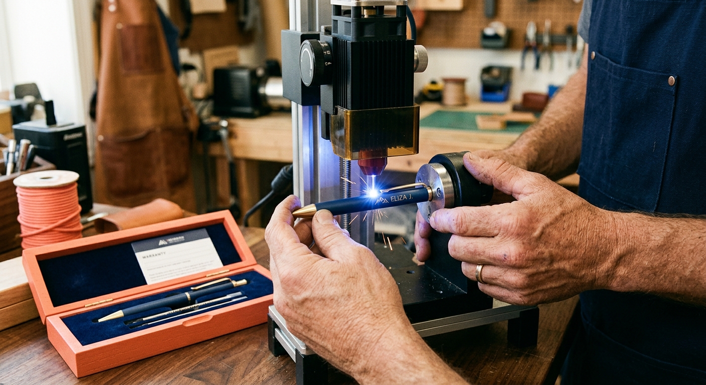Crafting engraved pen sets at Coworker's Gift